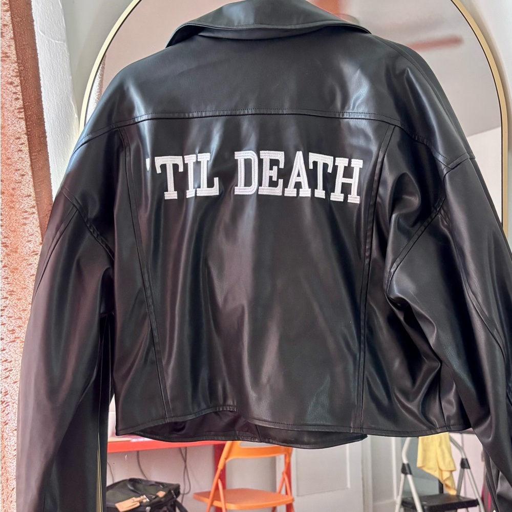 12th Tribe Black Faux Leather Moto Jacket with Silver Hardware - Picture 2 of 3